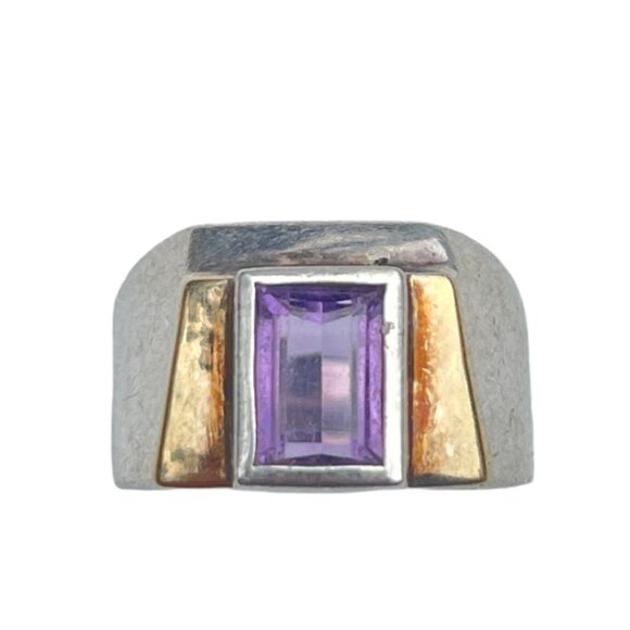 Vintage Art Deco Sterling Silver Amethyst Ring - Size 7 - Men's Ring - Picture 1 of 6